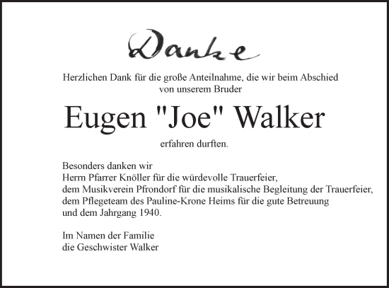 Traueranzeige von Eugen Walker von Schwäbische Tagblatt