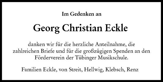 Traueranzeige von Georg Christian Eckle von Schwäbische Tagblatt