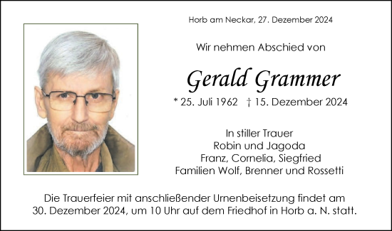 Traueranzeige von Gerald Grammer von Neckar-Chronik