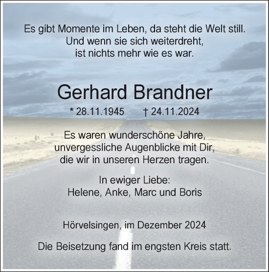 Traueranzeige von Gerhard Brandner von SÜDWEST PRESSE Ausgabe Ulm/Neu-Ulm