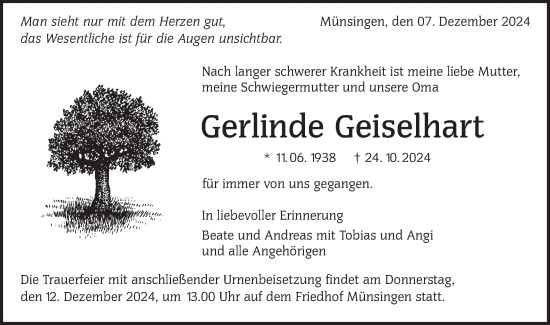 Traueranzeige von Gerlinde Geiselhart von Alb-Bote/Metzinger-Uracher Volksblatt