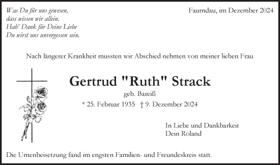 Traueranzeige von Gertrud Strack von NWZ Neue Württembergische Zeitung