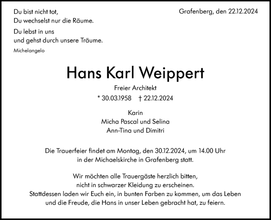 Traueranzeige von Hans Karl Weippert von Alb-Bote/Metzinger-Uracher Volksblatt