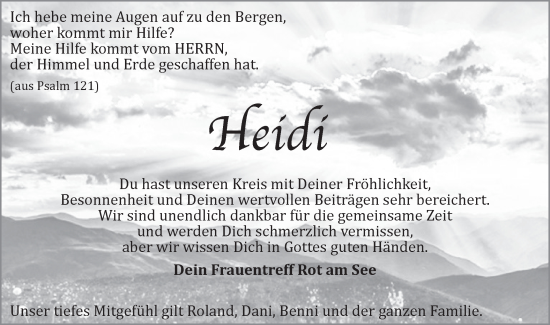 Traueranzeige von Heidi  von Hohenloher Tagblatt