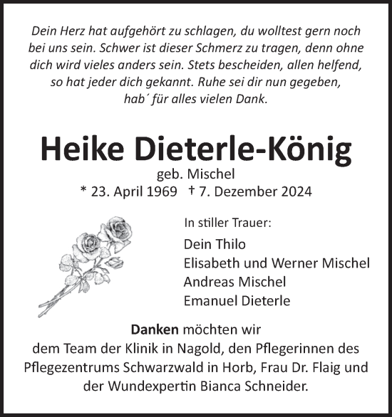 Traueranzeige von Heike Dieterle-König von Neckar-Chronik