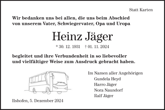 Traueranzeige von Heinz Jäger von Haller Tagblatt/Hohenloher Tagblatt