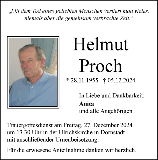 Traueranzeige von Helmut Proch von SÜDWEST PRESSE Ausgabe Ulm/Neu-Ulm