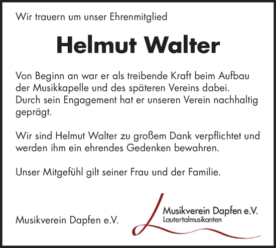 Traueranzeige von Helmut Walter von Alb-Bote/Metzinger-Uracher Volksblatt