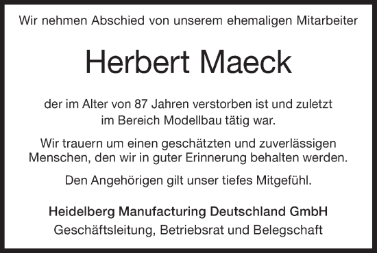 Traueranzeige von Herbert Maeck von Geislinger Zeitung