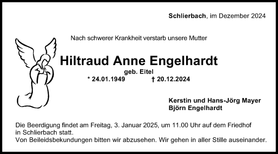 Traueranzeige von Hiltraud Engelhardt von NWZ Neue Württembergische Zeitung