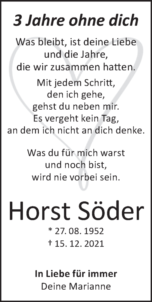 Traueranzeige von Horst Söder von Hohenloher Tagblatt