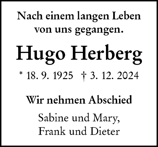 Traueranzeige von Hugo Herberg von NWZ Neue Württembergische Zeitung