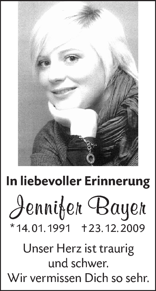 Traueranzeige von Jennifer Bayer von Alb-Bote/Metzinger-Uracher Volksblatt