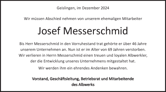 Traueranzeige von Josef Messerschmid von Geislinger Zeitung