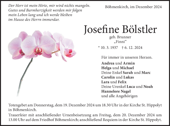 Traueranzeige von Josefine Bölstler von Geislinger Zeitung