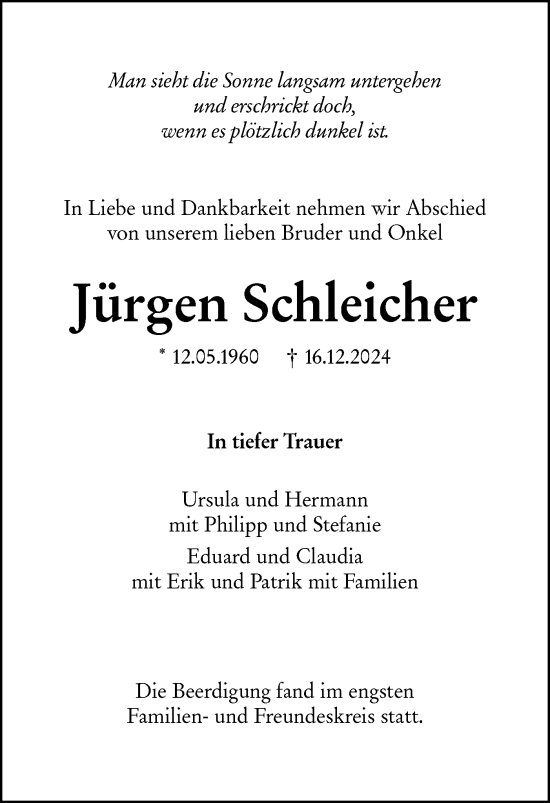 Traueranzeige von Jürgen Schleicher von SÜDWEST PRESSE Ausgabe Ulm/Neu-Ulm