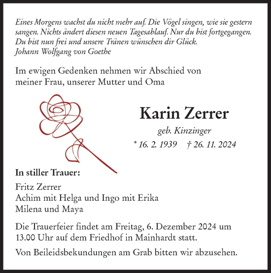 Traueranzeige von Karin Zerrer von Haller Tagblatt