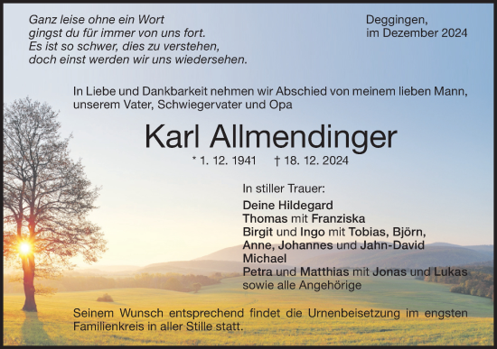 Traueranzeige von Karl Allmendinger von Geislinger Zeitung