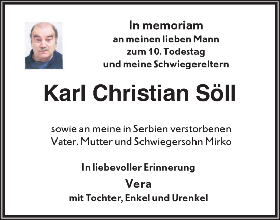 Traueranzeige von Karl Christian Söll von Das Blaumännle