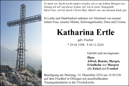 Traueranzeige von Katharina Ertle von SÜDWEST PRESSE Ausgabe Ulm/Neu-Ulm