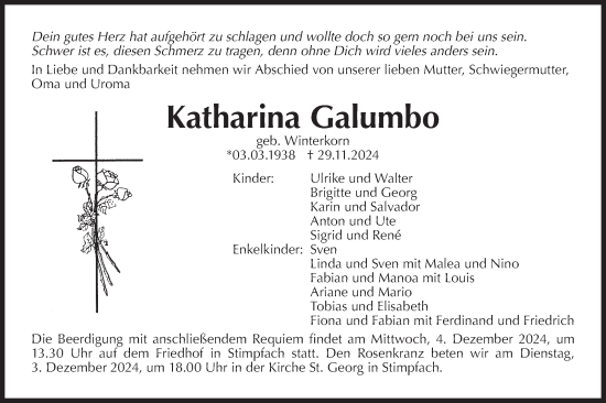 Traueranzeige von Katharina Galumbo von Hohenloher Tagblatt