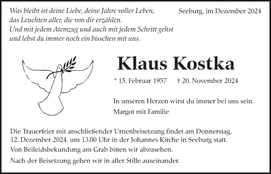 Traueranzeige von Klaus Kostka von Alb-Bote/Metzinger-Uracher Volksblatt