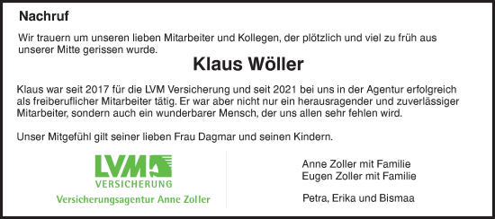 Traueranzeige von Klaus Wöller von NWZ Neue Württembergische Zeitung/Geislinger Zeitung