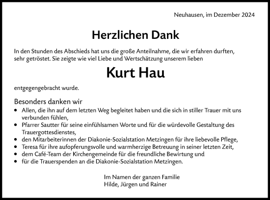 Traueranzeige von Kurt Hau von Alb-Bote/Metzinger-Uracher Volksblatt