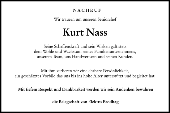 Traueranzeige von Kurt Nass von Rundschau Gaildorf