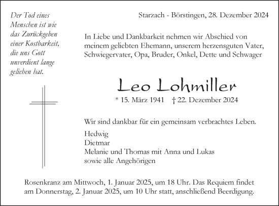 Traueranzeige von Leo Lohmiller von Schwäbische Tagblatt