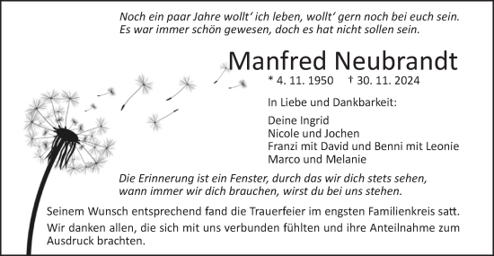 Traueranzeige von Manfred Neubrandt von Geislinger Zeitung