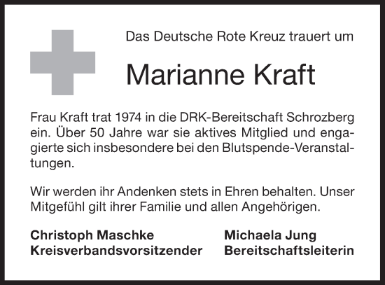 Traueranzeige von Marianne Kraft von Hohenloher Tagblatt