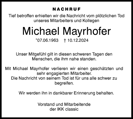 Traueranzeige von Michael Mayrhofer von Haller Tagblatt/Haller Tagblatt