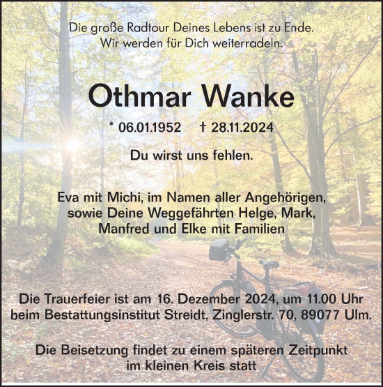 Traueranzeige von Othmar Wanke von SÜDWEST PRESSE Ausgabe Ulm/Neu-Ulm