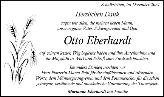 Traueranzeige von Otto Eberhardt von Geislinger Zeitung