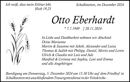 Traueranzeige von Otto Eberhardt von Geislinger Zeitung