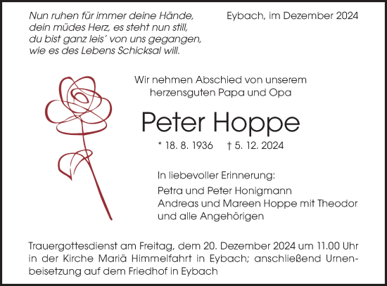 Traueranzeige von Peter Hoppe von Geislinger Zeitung