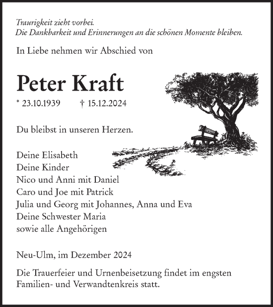 Traueranzeige von Peter Kraft von SÜDWEST PRESSE Ausgabe Ulm/Neu-Ulm