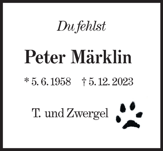 Traueranzeige von Peter Märklin von NWZ Neue Württembergische Zeitung