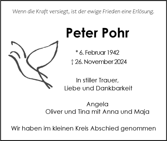 Traueranzeige von Peter Pohr von SÜDWEST PRESSE Ausgabe Ulm/Neu-Ulm