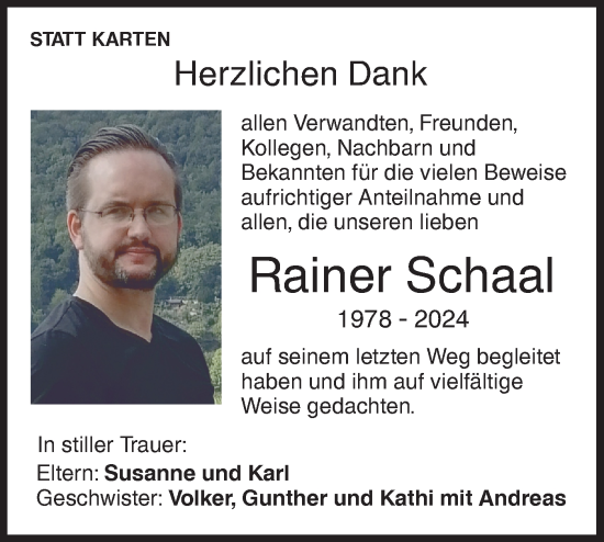 Traueranzeige von Rainer Schaal von Hohenloher Tagblatt