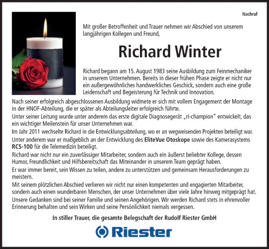 Traueranzeige von Richard Winter von SÜDWEST PRESSE Zollernalbkreis/Hohenzollerische Zeitung