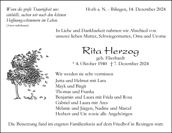 Traueranzeige von Rita Herzog von Neckar-Chronik