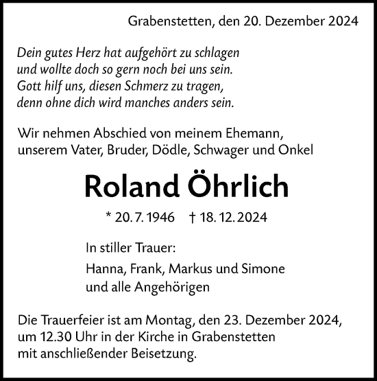 Traueranzeige von Roland Öhrlich von Alb-Bote/Metzinger-Uracher Volksblatt