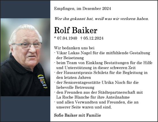 Traueranzeige von Rolf Baiker von Neckar-Chronik