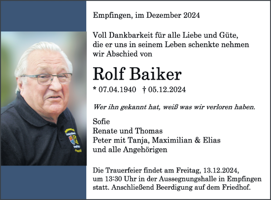 Traueranzeige von Rolf Baiker von Neckar-Chronik