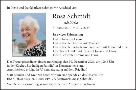 Traueranzeige von Rosa Schmidt von SÜDWEST PRESSE Ausgabe Ulm/Neu-Ulm