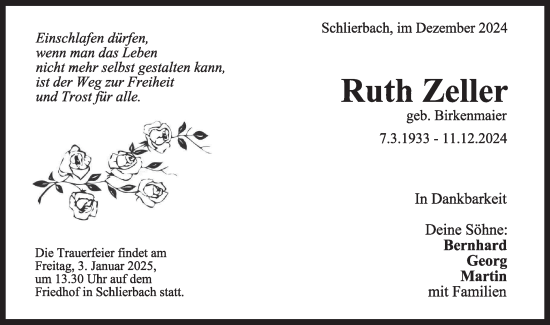 Traueranzeige von Ruth Zeller von NWZ Neue Württembergische Zeitung