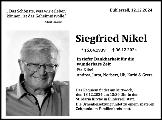 Traueranzeige von Siegfried Nikel von Haller Tagblatt