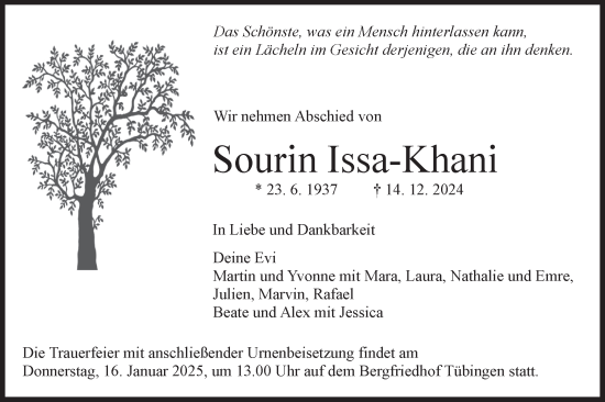 Traueranzeige von Sourin Issa-Khani von Schwäbische Tagblatt